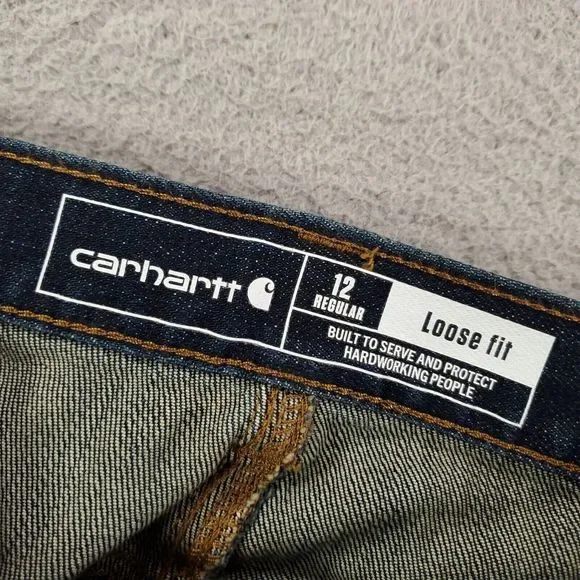 New Carhartt Jeans Womens 12 Rugged Flex Loose Fit Dark Blue 34x31 Denim BD2731 - Picture 9 of 15